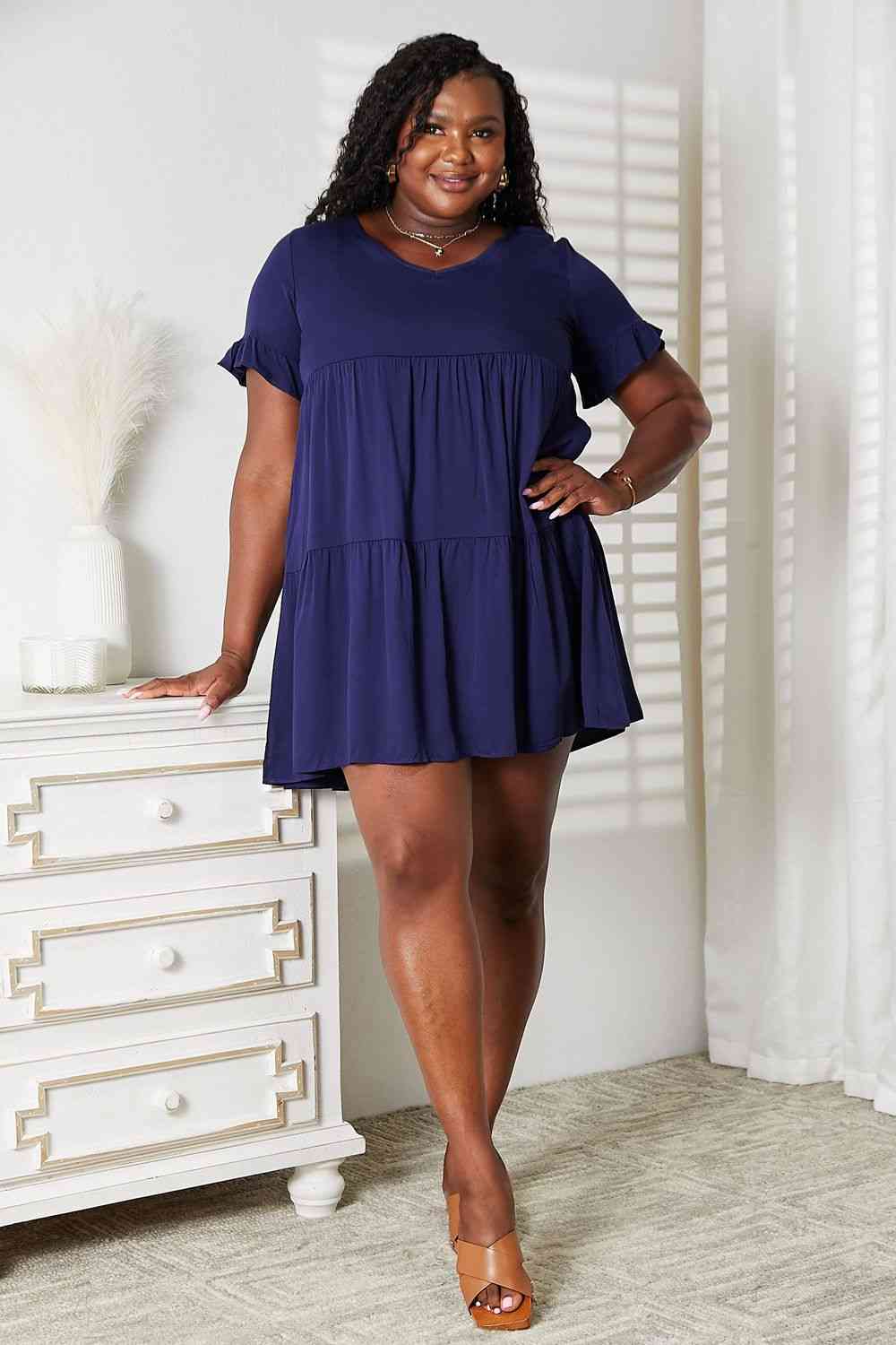 V-Neck Flounce Sleeve Tiered Dress - Body By J'ne