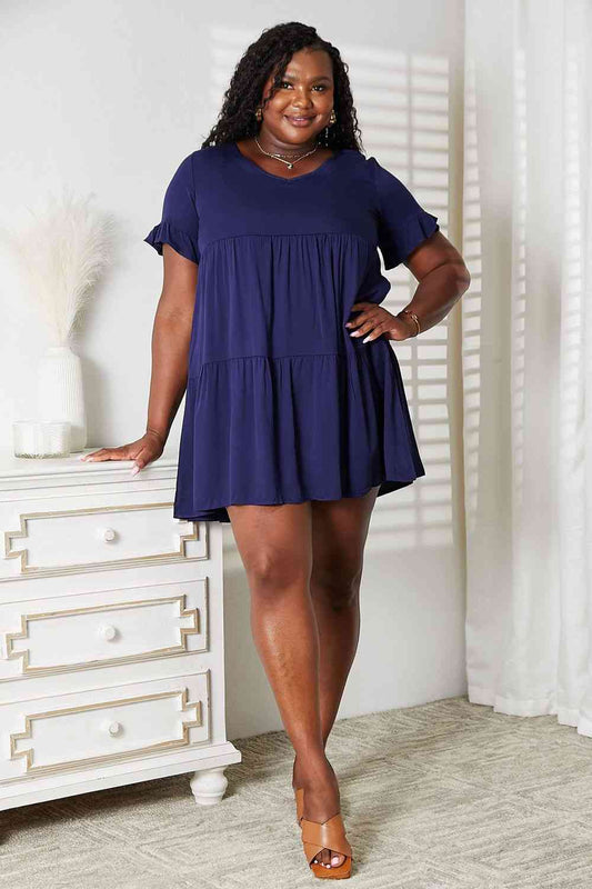 V-Neck Flounce Sleeve Tiered Dress - Body By J'ne