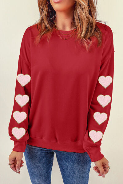 Heart Round Neck Dropped Shoulder Sweatshirt - Body By J'ne
