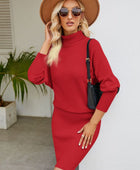 Turtle Neck Long Sleeve Ribbed Sweater Dress - Body By J'ne