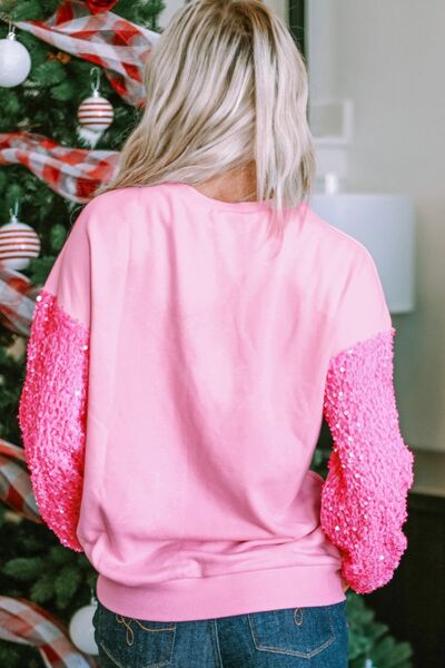 Sequin Round Neck Dropped Shoulder Sweatshirt - Body By J'ne