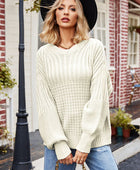 Ribbed Drop Shoulder Lantern Sleeve Sweater - Body By J'ne