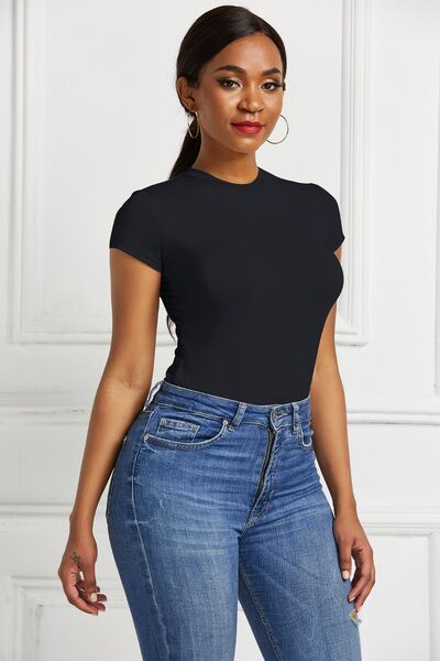 Round Neck Short Sleeve Bodysuit - Body By J'ne