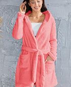 Fuzzy Tied Pocketed Hooded Lounge Nightgown - Body By J'ne