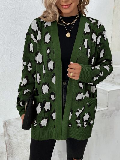 Leopard Open Front Dropped Shoulder Cardigan - Body By J'ne