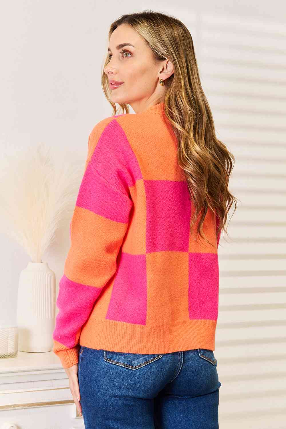 Checkered V-Neck Dropped Shoulder Cardigan - Body By J'ne