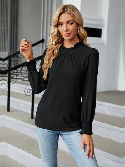 Frill Mock Neck Lantern Sleeve Blouse - Body By J'ne