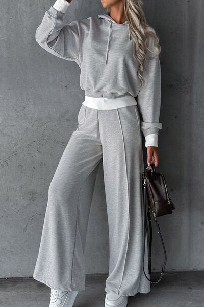 Dropped Shoulder Hooded Top and Drawstring Pants Set - Body By J'ne