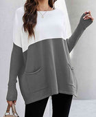 Two Tone Pullover Sweater with Pockets - Body By J'ne