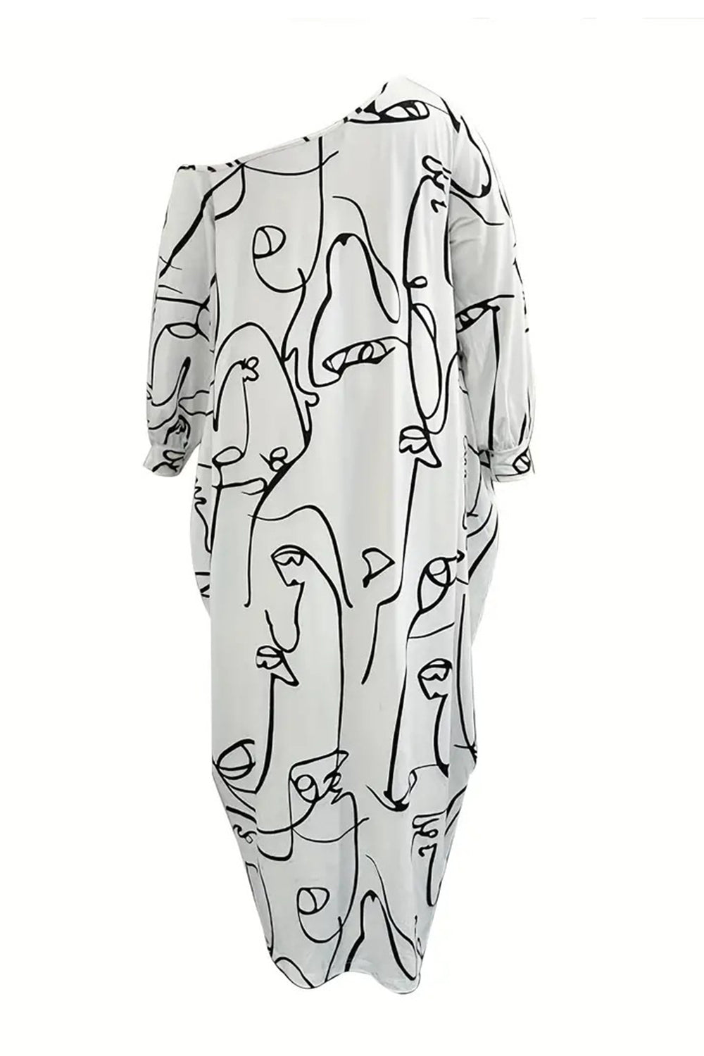 Printed Single Shoulder Lantern Sleeve Maxi Dress - Body By J'ne