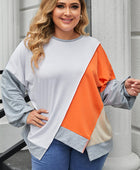 Plus Size Colorblock Seamed Drop Shoulder Sweatshirt - Body By J'ne