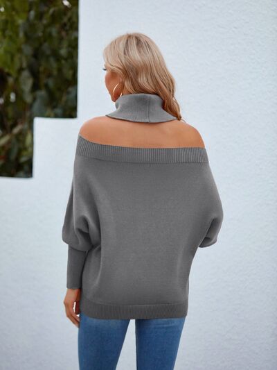 Off Shoulder Turtleneck Batwing Sleeve Sweater - Body By J'ne