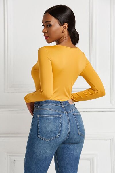 Half Zip Scoop Neck Long Sleeve Bodysuit - Body By J'ne