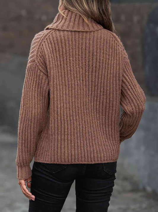 Turtleneck Dropped Shoulder  Pullover Sweater - Body By J'ne