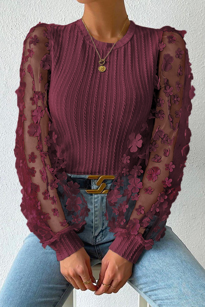 Textured Applique Long Sleeve Blouse - Body By J'ne