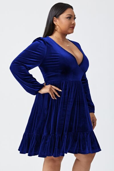 Plus Size Plunge Long Sleeve Mini Dress - Body By J'ne