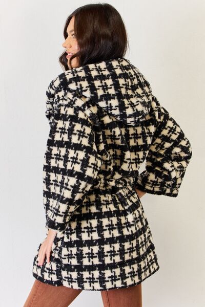 Fuzzy Plaid Waist Tie Hooded Robe Cardigan - Body By J'ne