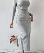 Heathered Slit Mock Neck Wrap Dress - Body By J'ne