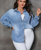 Plus Size Button Up Pocketed Denim Top - Body By J'ne