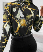 Printed Collared Neck Long Sleeve Shirt - Body By J'ne