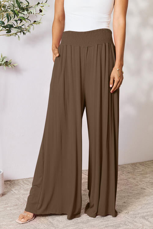 Smocked Wide Waistband Wide Leg Pants - Body By J'ne