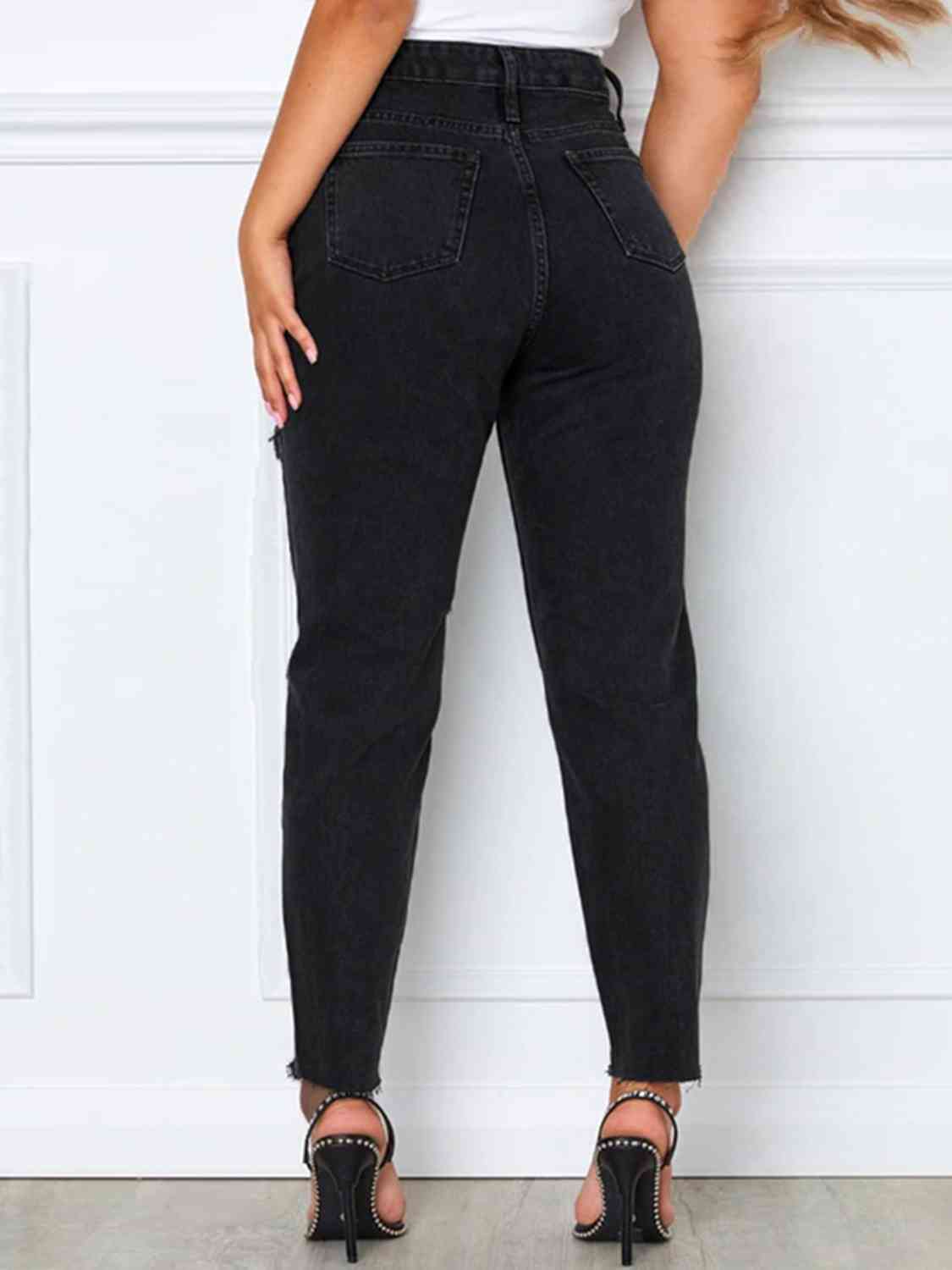 Distressed High Waist Straight Jeans - Body By J'ne