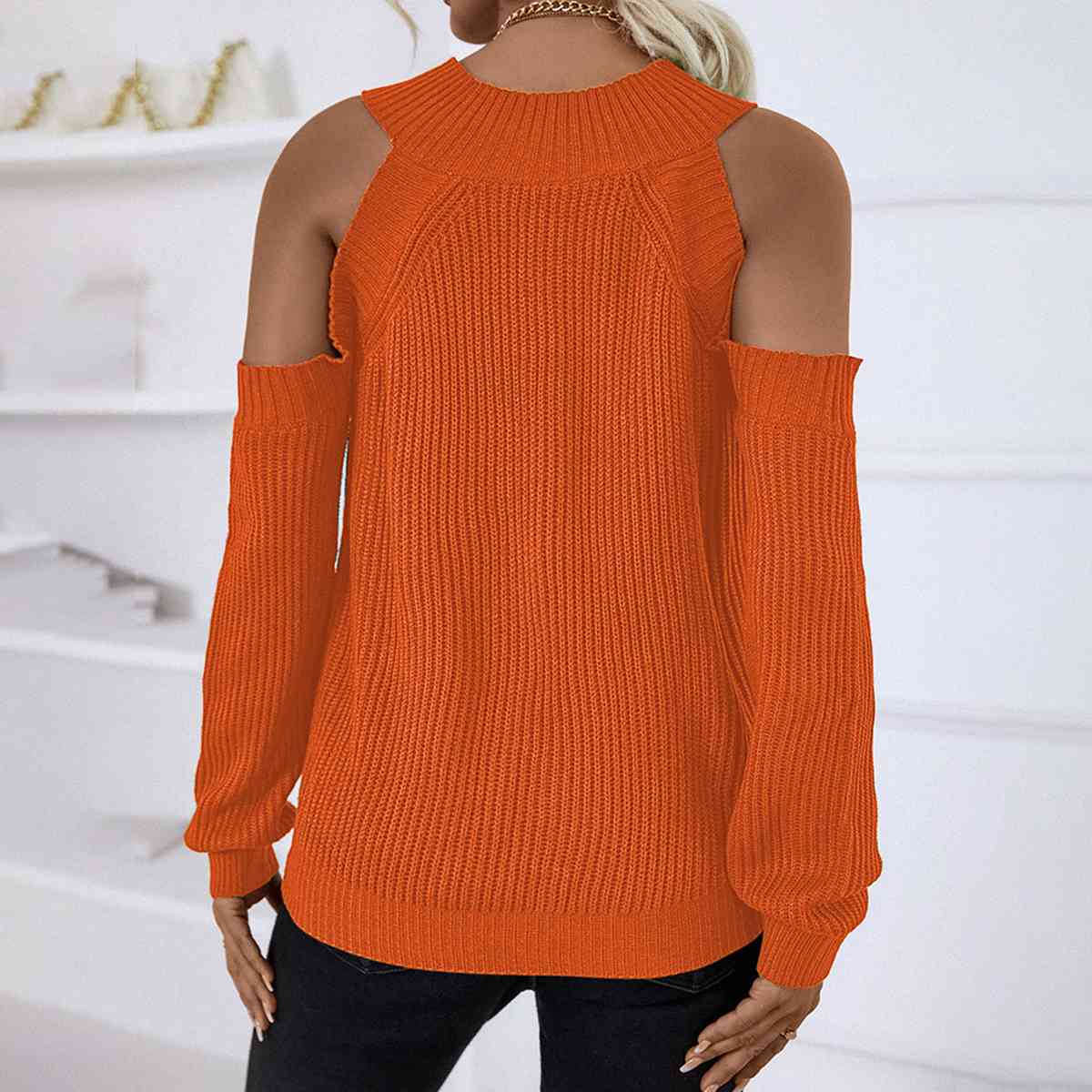 Round Neck Cold-Shoulder Sweater - Body By J'ne