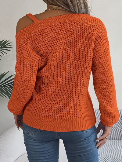 Asymmetrical Neck Long Sleeve Sweater - Body By J'ne