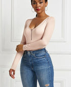 Half Zip Scoop Neck Long Sleeve Bodysuit - Body By J'ne