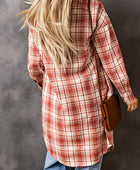 Plaid Button-Up Longline Shacket with Breast Pockets - Body By J'ne