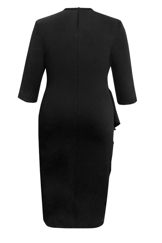 Plus Size Ruffle Trim Round Neck Long Sleeve Dress - Body By J'ne