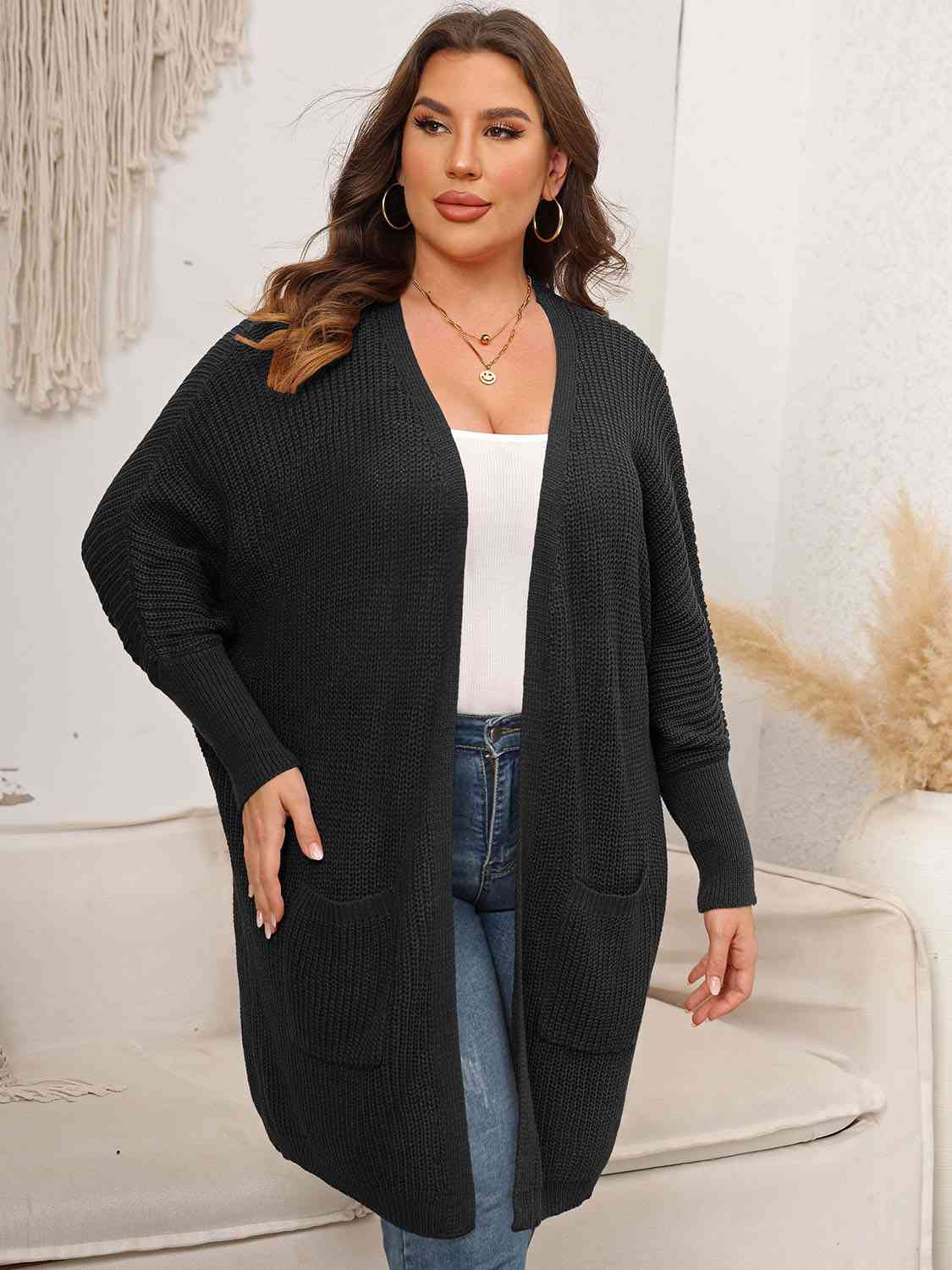 Plus Size Open Front Cardigan With Pockets - Body By J'ne