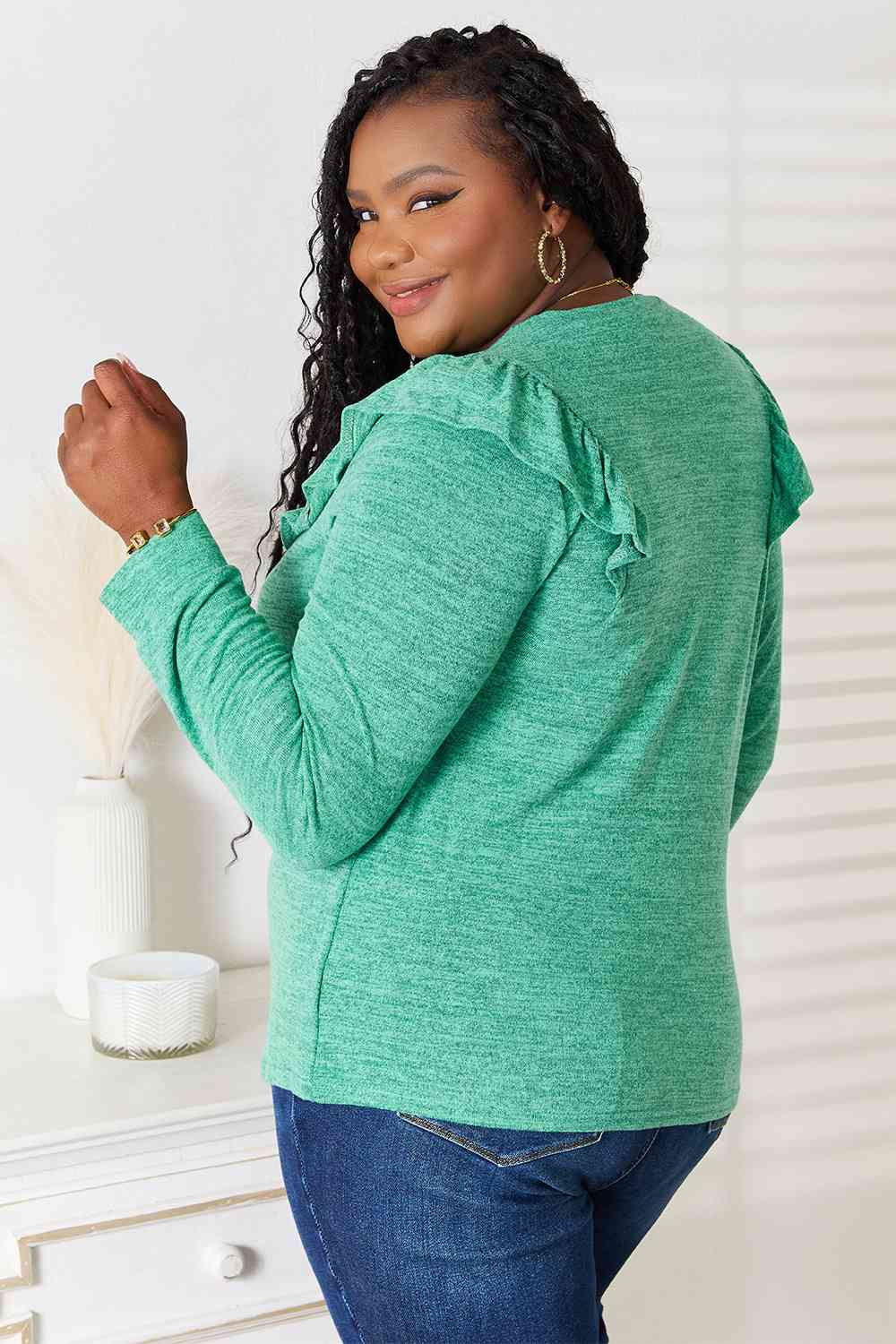 Ruffle Shoulder Long Sleeve T-Shirt - Body By J'ne