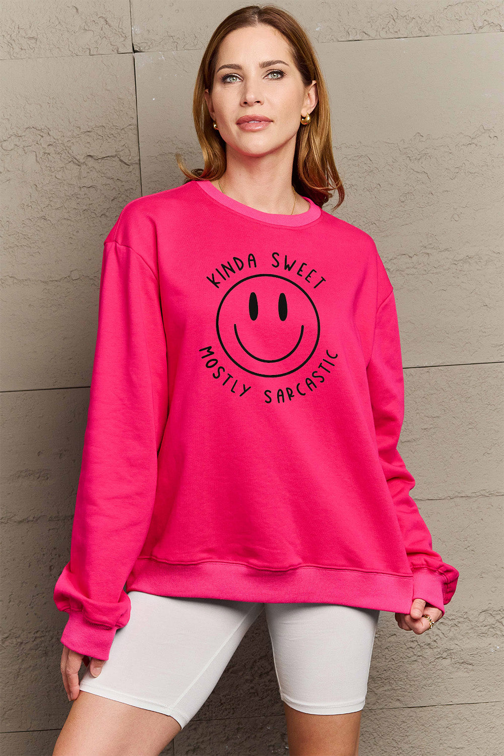 Full Size Smiling Face Graphic Sweatshirt - Body By J'ne