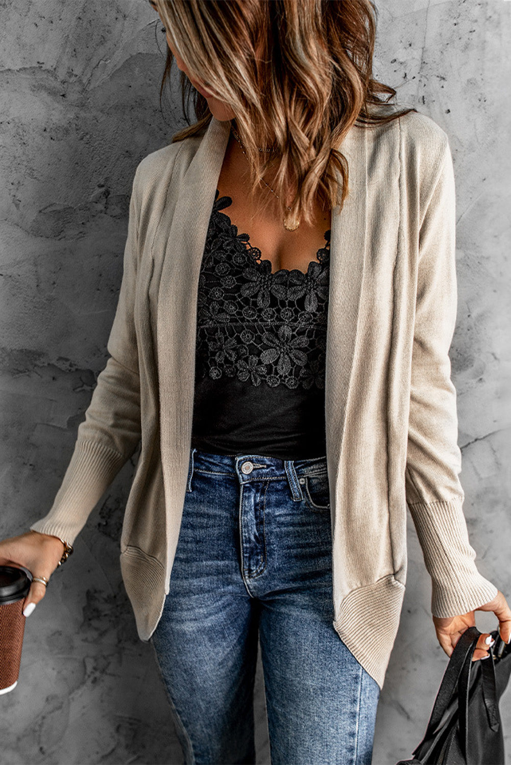 Long Sleeve Ribbed Hem Open Front Longline Cardigan - Body By J'ne