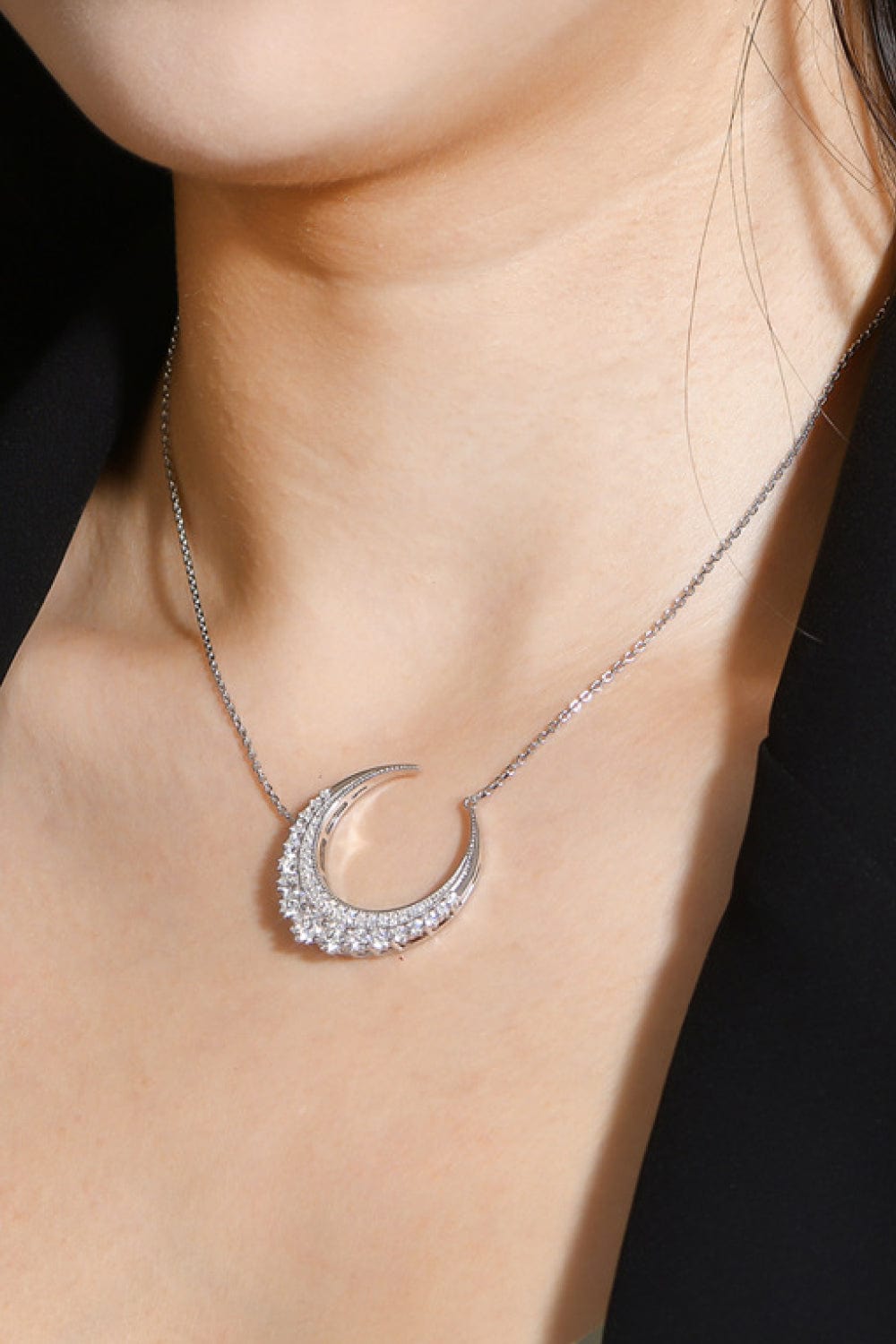 1.8 Carat Moissanite Crescent Moon Shape Pendant Necklace - Body By J'ne