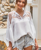 Embroidered Tie-Neck Puff Sleeve Blouse - Body By J'ne