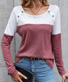 Two-Tone Buttoned Waffle-Knit Top - Body By J'ne