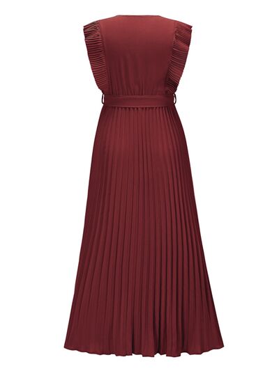 Tied Surplice Cap Sleeve Pleated Dress - Body By J'ne