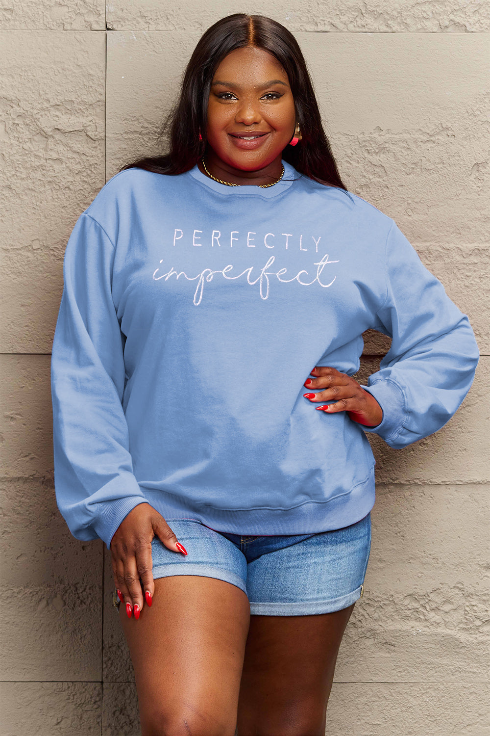 Full Size Graphic Round Neck Sweatshirt - Body By J'ne