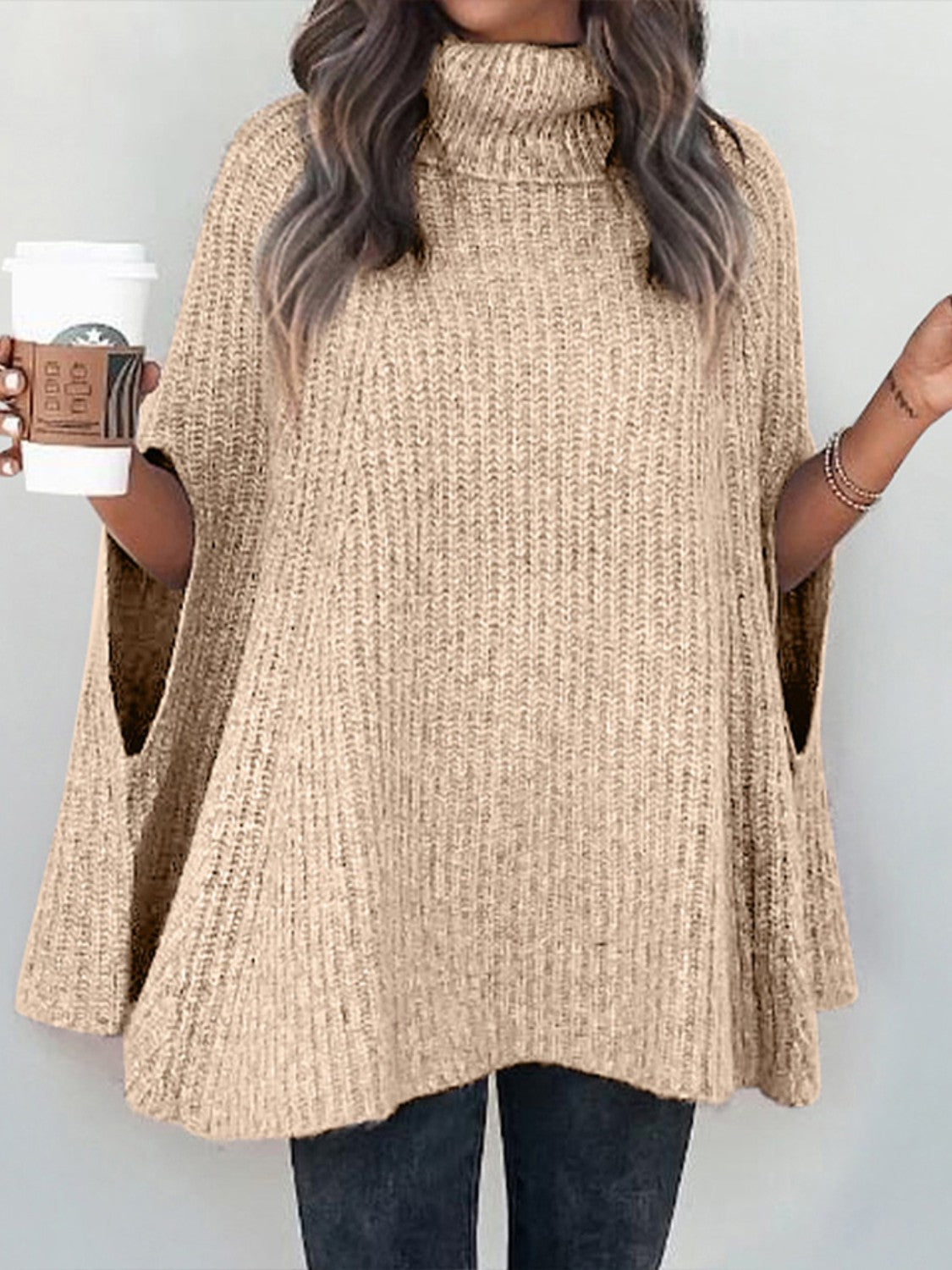 Turtleneck Dolman Sleeve Poncho - Body By J'ne