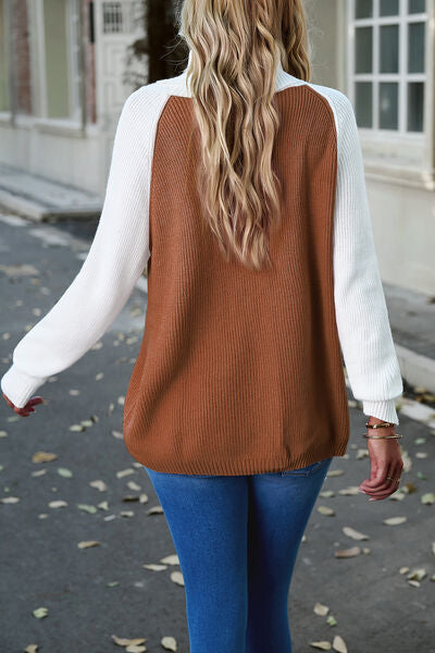 Contrast Turtleneck Raglan Sleeve Sweater - Body By J'ne