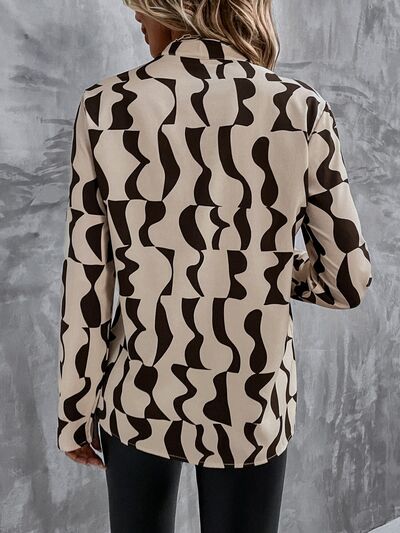 Printed Notched Long Sleeve Blouse - Body By J'ne