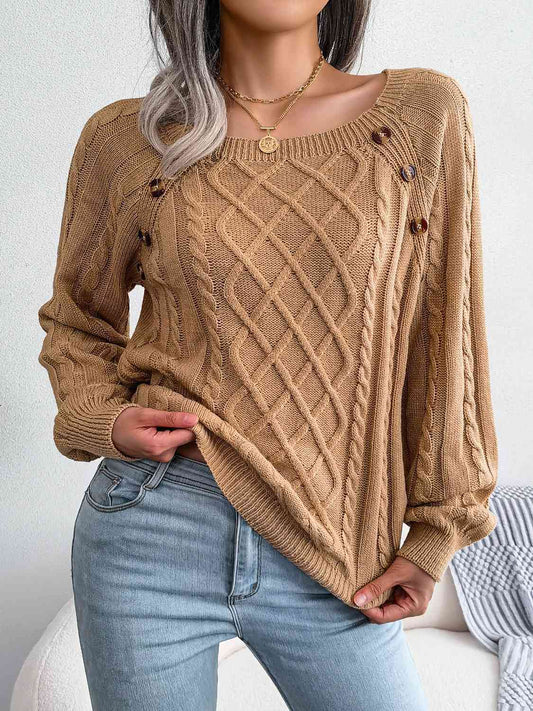 Fall Free Button Cable-Knit Sweater - Body By J'ne