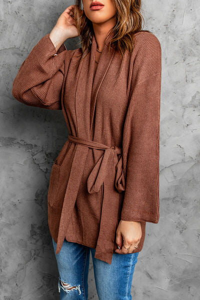 Tied Open Front Dropped Shoulder Cardigan - Body By J'ne