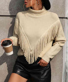 Turtle Neck Tassel Front Long Sleeve Pullover Sweater - Body By J'ne