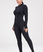 Zip Up Ribbed Long Sleeve Skinny Active Jumpsuit - Body By J'ne