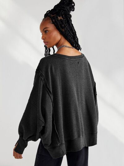 Slit Round Neck Dropped Shoulder T-Shirt - Body By J'ne