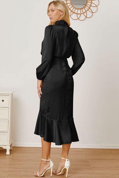 Mock Neck Ruffled Asymmetrical Dress - Body By J'ne