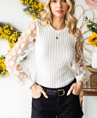 Textured Applique Long Sleeve Blouse - Body By J'ne